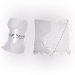 New - Mark & Graham Soft Gray Knit Colorblock Throw Blanket